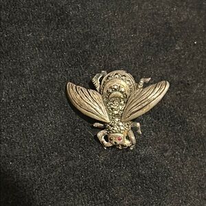 Silver Bee Brooch with Red Accents